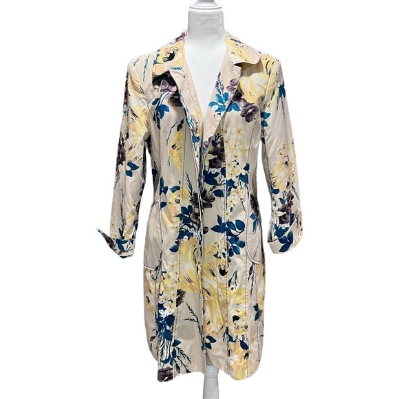 A_Line Jackets & Blazers - Vintage A|Line Yellow Floral 100% Cotton Trench Coat Large (I-264)
